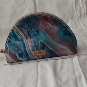 Consuela Teal and Burgundy Marble Half-Moon Cosmetic Pouch